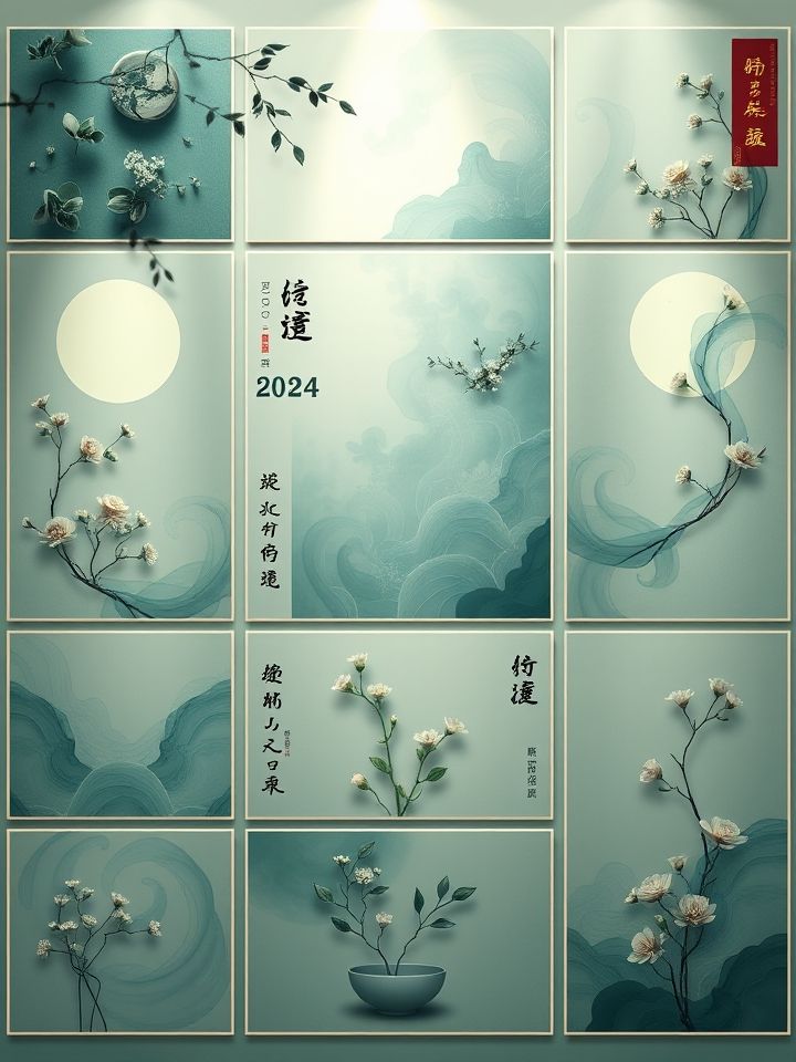 龙的良方式茶2024年新品矩阵图，展示12款主打产品视觉海报
