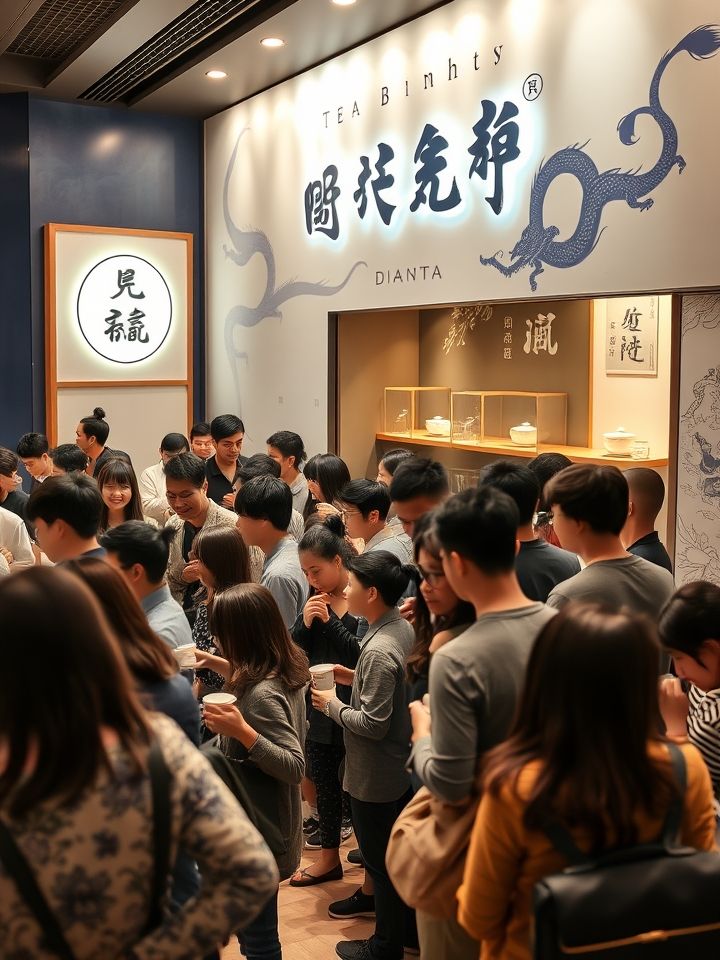 聚焦龙的良方式茶加盟商门店消费者排队购买场景的人气爆棚实拍图