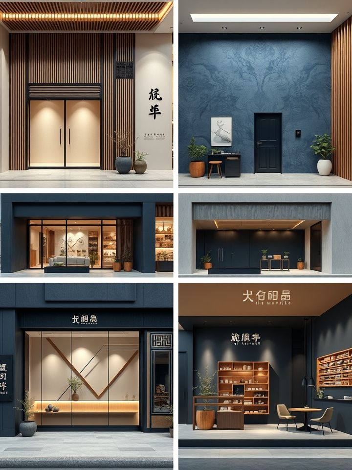展示不同风格门店实景图，呈现简约风、国潮风等多场景空间设计