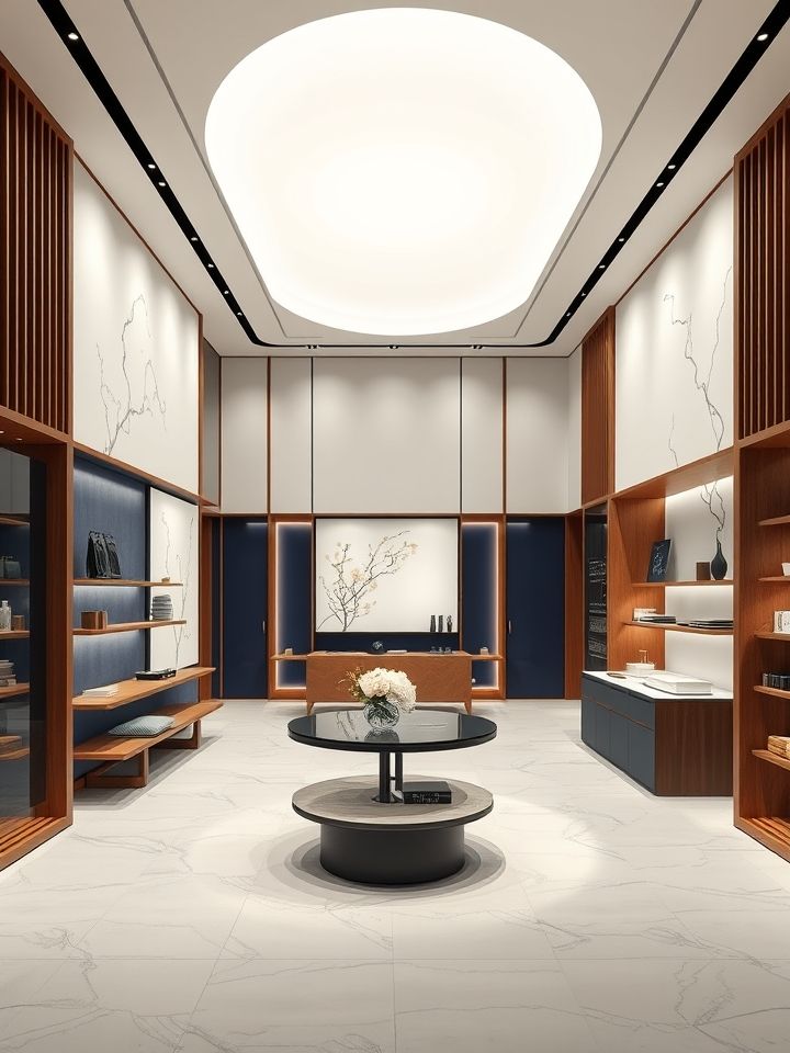 三维立体门店效果图，展示20 - 35㎡标准店型的空间设计与品牌视觉系统