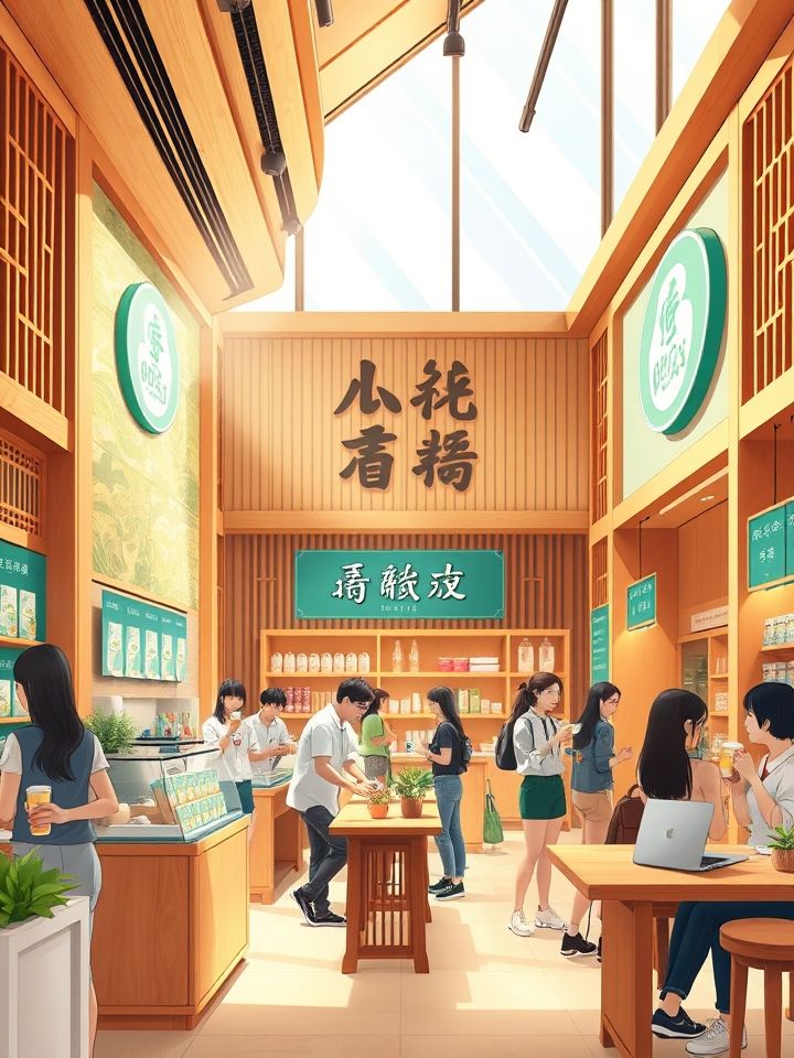 固原奶茶加盟相关的**插图1**：明亮温馨的“龙的良方式茶”实体店面实景图，展示原木色主调装修与特色产品陈列（提示：突